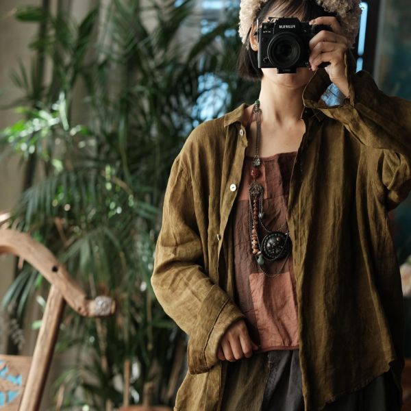 燕燕~復古水洗苧麻寬鬆襯衫 文藝穿搭開襟衫 ab204001 (可搭一套） 