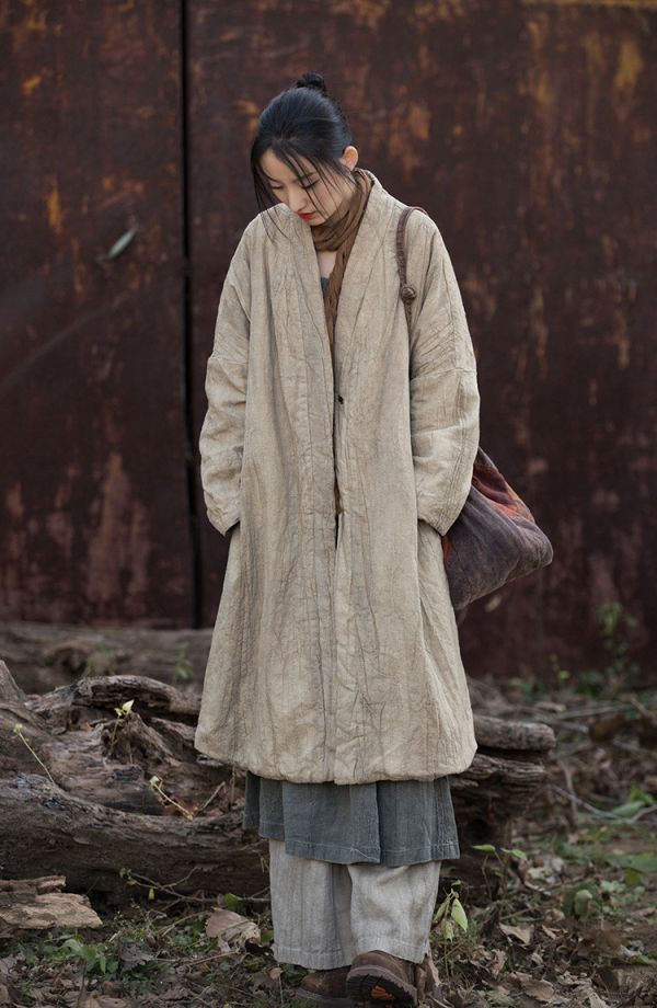 燕燕～冬季新款 手工紮染炒色做舊夾棉加厚禪長款棉衣外套 
