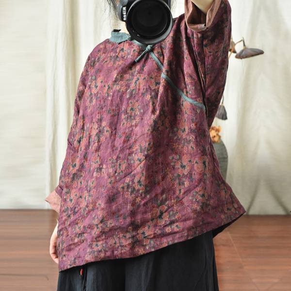 燕燕~春秋款 碎花 亞麻材質   斜襟復古盤扣上衣 香雲紗印花 工藝茶服短長袖棉麻衫 外套 