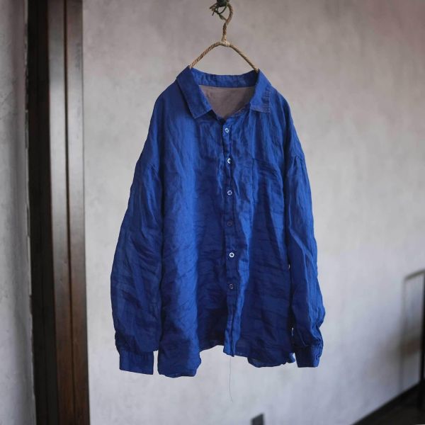 燕燕~薄苧麻 柔軟雙層上衣 休閒風復古襯衫 