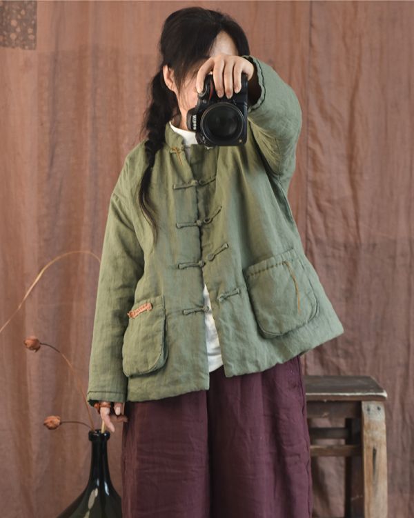 燕燕~秋冬款。苧麻夾棉. 傳統手工盤扣便衣中式小棉襖棉衣外套 