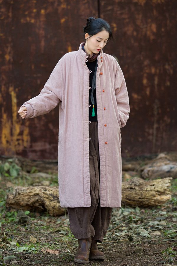 燕燕~冬季新款 寬鬆復古砂洗盤扣長棉服夾棉保暖棉衣外套 長大衣 