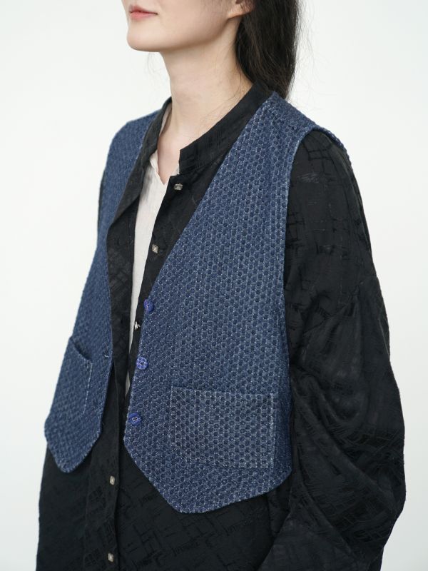 燕燕~秋季華夫格牛仔棉做舊 復古寬鬆混搭背心 ab2519801 