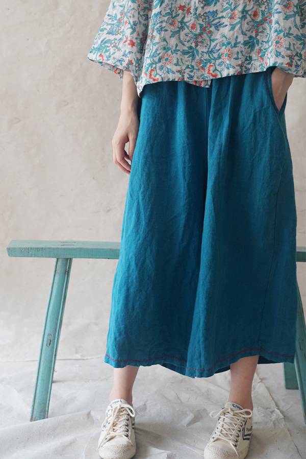 燕燕~棉麻商品~寬鬆顯瘦直筒褲 手工繡線長褲 民俗風寬褲  1-2225 