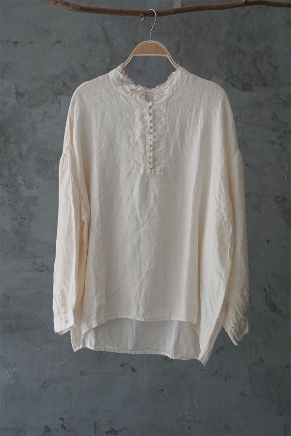燕燕~棉麻商品~ 苧麻材質 立領長袖襯衫 復古百搭顯瘦上衣 1-2293 