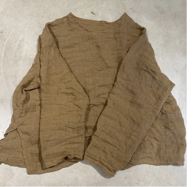 燕燕~夏季新款 文藝復古水洗做舊亞麻 v領套頭落肩小衫 上衣 