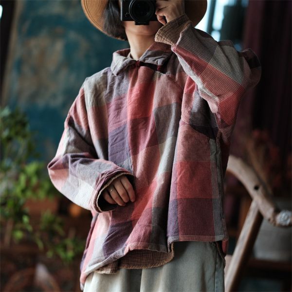 燕燕~秋冬新款 純棉翻領盤扣套頭寬鬆棉袍長棉衣上衣。ab212501 