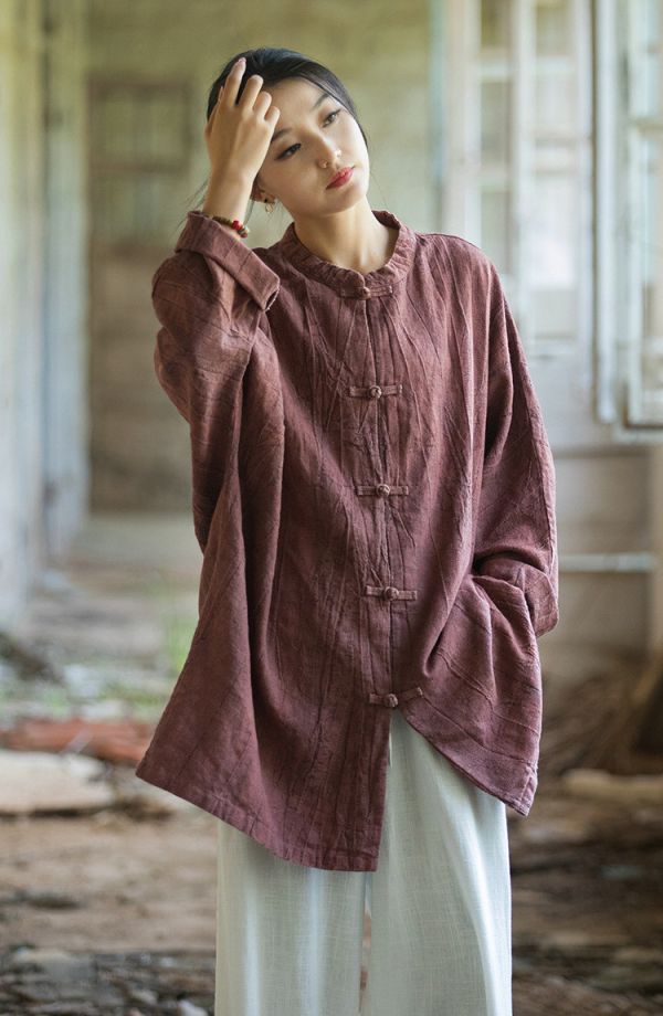 燕燕~夏秋款 棉麻商品~苧麻紮染 盤扣開衫寬鬆禪意茶服唐裝上衣外套 長袖棉麻衫 