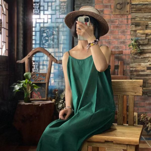 燕燕~棉麻商品~純棉布 百搭打底衫吊帶衫長裙 洋裝 連身裙  ab1408501 