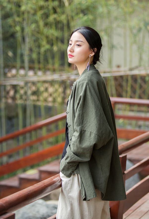 燕燕~夏季款式 苧麻  做舊砂洗改良禪系茶服上衣   開衫女式外套 長袖棉麻衫 