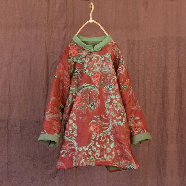 燕燕~秋冬款。苧麻。印花開衫盤扣棉服夾棉棉衣上衣 外套 