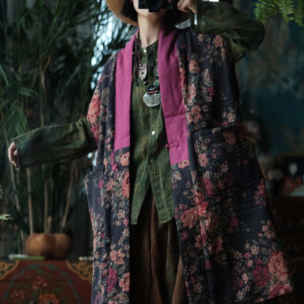 燕燕~棉麻商品~純亞麻。 水洗撞色寬鬆夾棉長背心   ab160301 