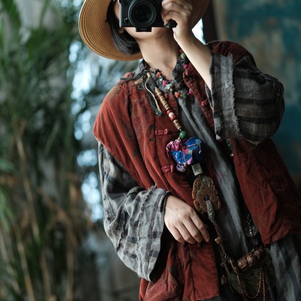 燕燕~復古文藝數位印花夾棉對襟棉背心 ab214401 