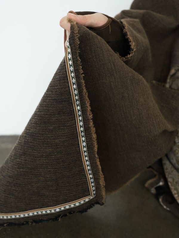 燕燕~秋款 復古色織沙礫披肩長外套 復古毛邊做舊隨性長外套 ab2430801 