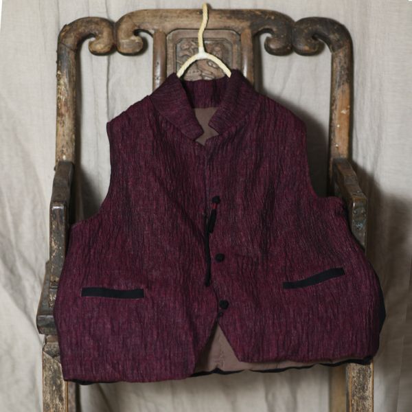 燕燕~秋冬款 棉麻女撞色小西服 文藝盤扣保暖背心 