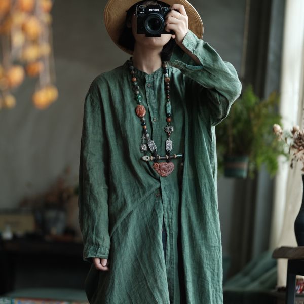 燕燕~春季新款 高品質純苧麻.  寬鬆襯衫 麻袍. 洋裝。連身裙。  ab204101 