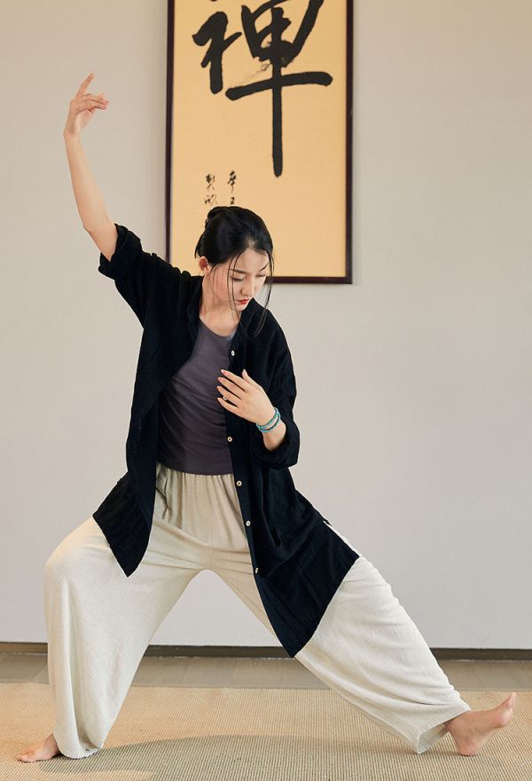 燕燕～ 新款 亞麻材質 砂洗飄逸透氣禪系燈籠褲 打坐瑜伽褲 休閒長褲 民俗風寬褲 