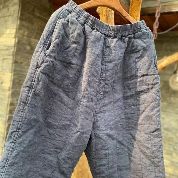 燕燕~棉麻商品~純亞麻  水洗衍線復古文藝棉褲長褲.  ab180701 