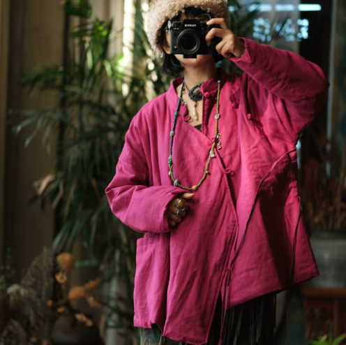 燕燕~棉麻商品~改良立領盤扣繫帶復古文藝懷舊寬鬆棉衣上衣   ab161201 