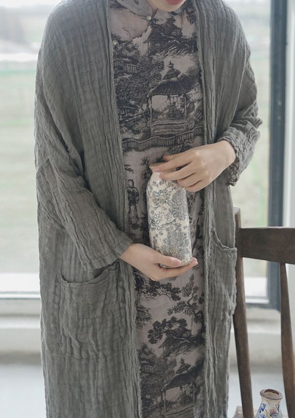 燕燕棉麻～苧麻 數碼印花長旗袍 經典洋裝 連身裙    ab2214001 