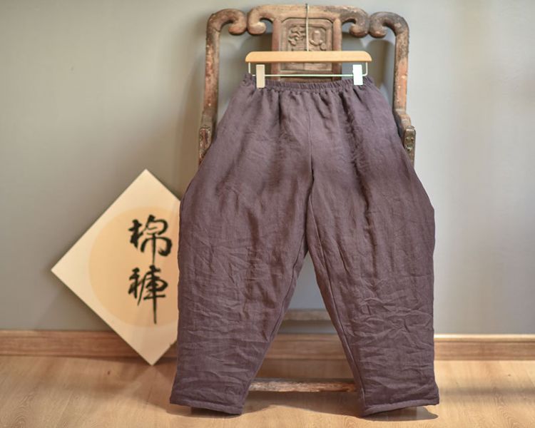 燕燕~棉麻商品~亞麻材質 秋冬款加棉寬鬆休閒闊腿蘿蔔棉褲 保暖長褲 