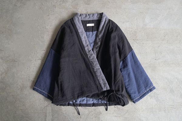 燕燕 秋冬款 復古拼色設計 斜襟繫帶加厚棉襖外套 