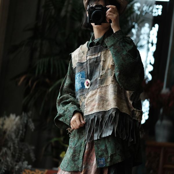 燕燕~棉麻商品~復古文藝拼布髒染背心 ab223501 