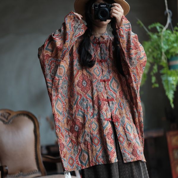 燕燕~棉麻商品~純亞麻 雪花洗印花工藝寬鬆外套 