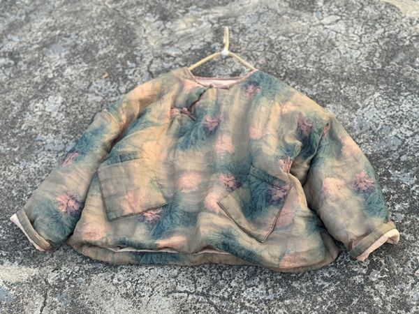 燕燕~苧麻 輕柔印花寬鬆棉衣 傳統手工縫製盤扣斜襟棉服上衣。 