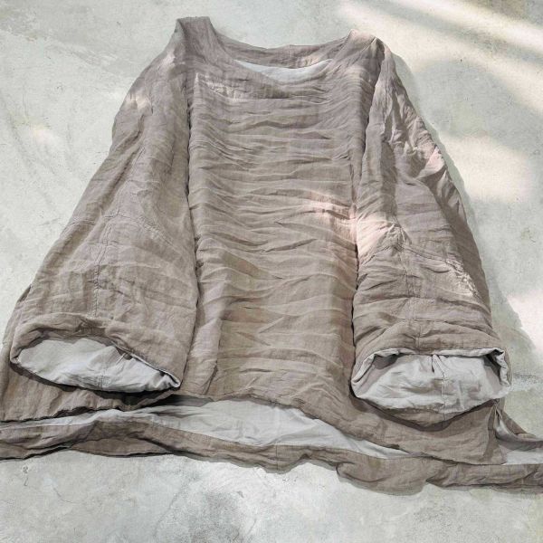 燕燕~秋冬新款 亞麻復古中長大版前短後長套頭衫 上衣 ab27801 