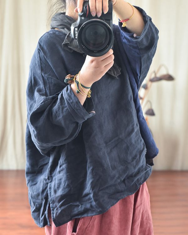 燕燕~春秋款 棉麻  文藝復古拼布 針跡繡線休閒圓領上衣 外套 