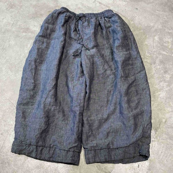 燕燕~色織亞麻雙層夾棉休閒長褲 