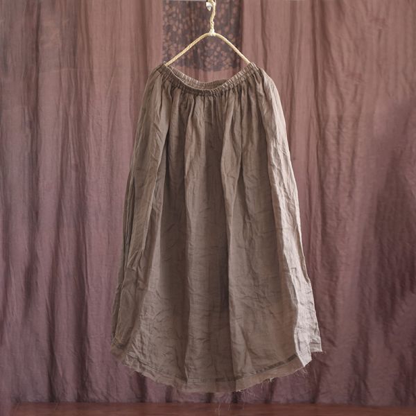 燕燕~棉麻商品~苧麻 輕薄飄逸雙層毛邊 寬鬆文藝長裙  