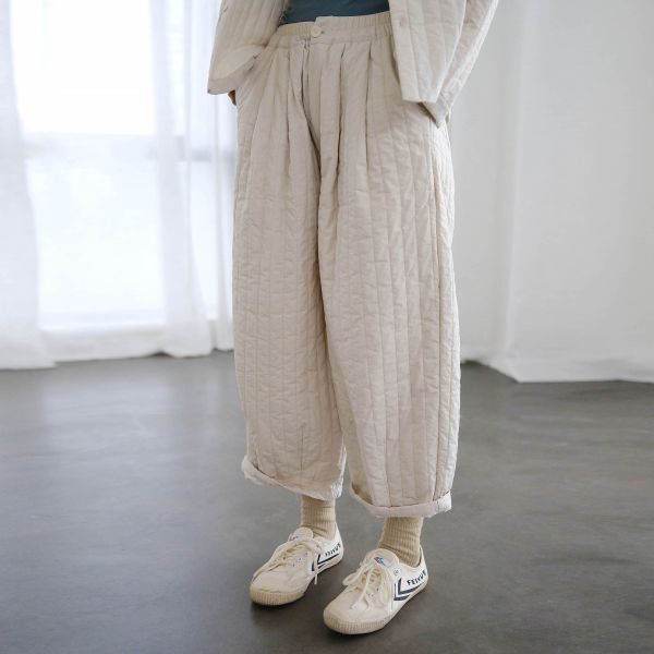 燕燕~休閒文藝加厚絎棉九分褲 乾淨簡約條紋絎線棉褲  ab2237701 