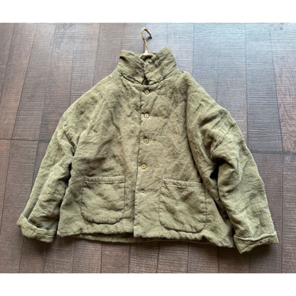 燕燕~秋季新款 （短版）高品質砂洗亞麻棉衣藝術復古寬鬆亞麻棉服中長款夾棉外套 ab438901 