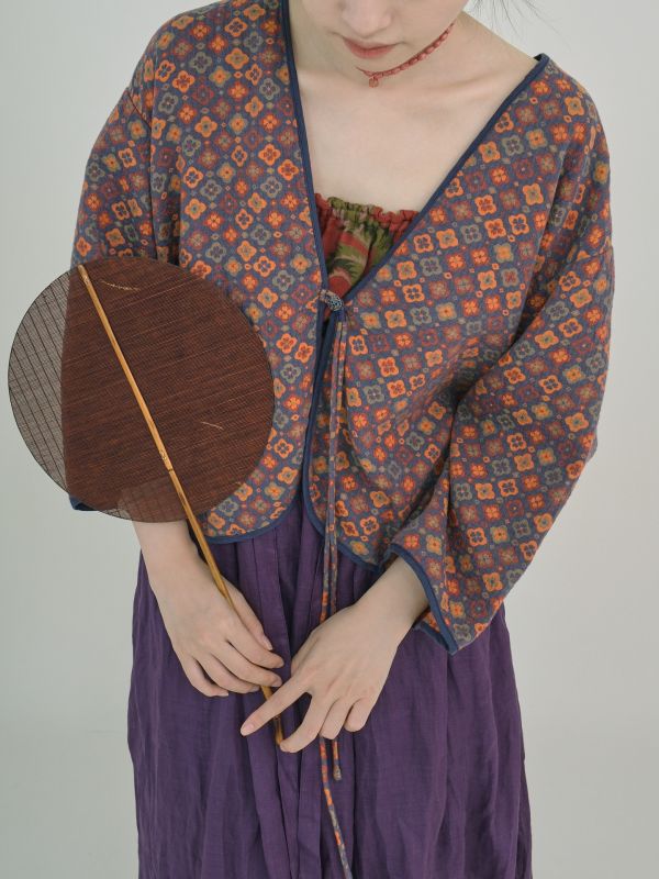 燕燕~棉麻商品~全棉提花開襟衫 幾何撞色提花小外套.  ab2322701 