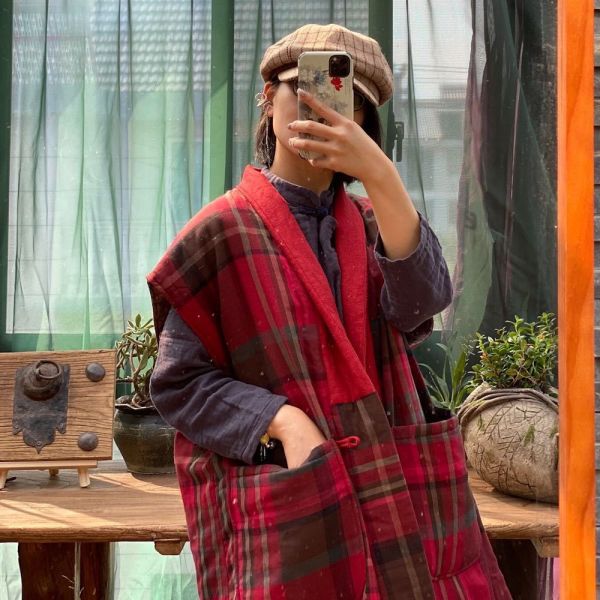 燕燕~棉麻商品~純亞麻。 水洗撞色寬鬆夾棉長背心   ab160301 