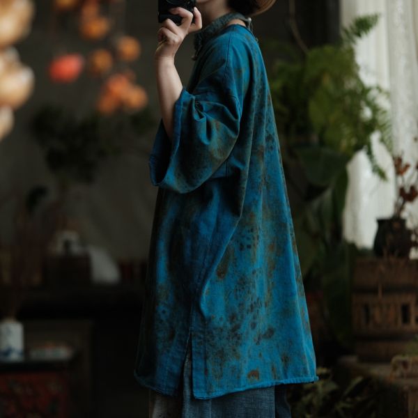 燕燕棉麻～復古手工植物染針織棉寬鬆百搭打底T恤 上衣  ab233701 