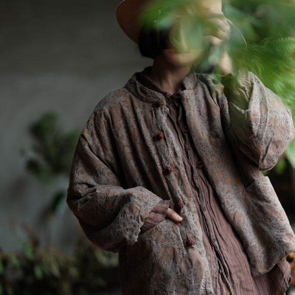 燕燕~棉麻商品~純亞麻。復古文藝仿香雲紗印花棉衣外套  ab191201 