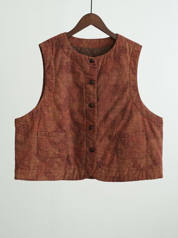 燕燕~數位印花對襟夾棉磨毛懷舊混搭純棉加厚背心  abM2532301（可加購長裙搭成一套） 