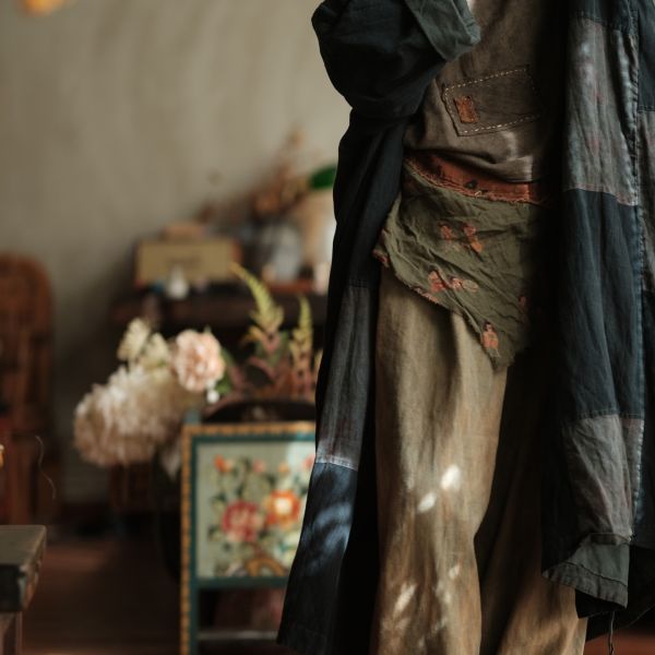 燕燕~復古文藝拼色布三角巾圍巾頭巾  abW07501 