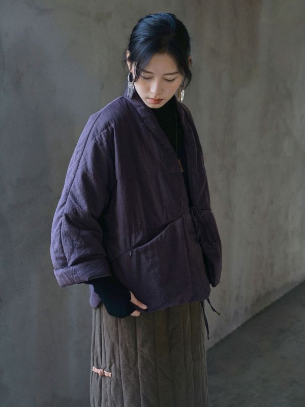 燕燕 秋冬款 斜襟銅氨絨加厚棉衣 繫帶棉襖外套  ab2329001 
