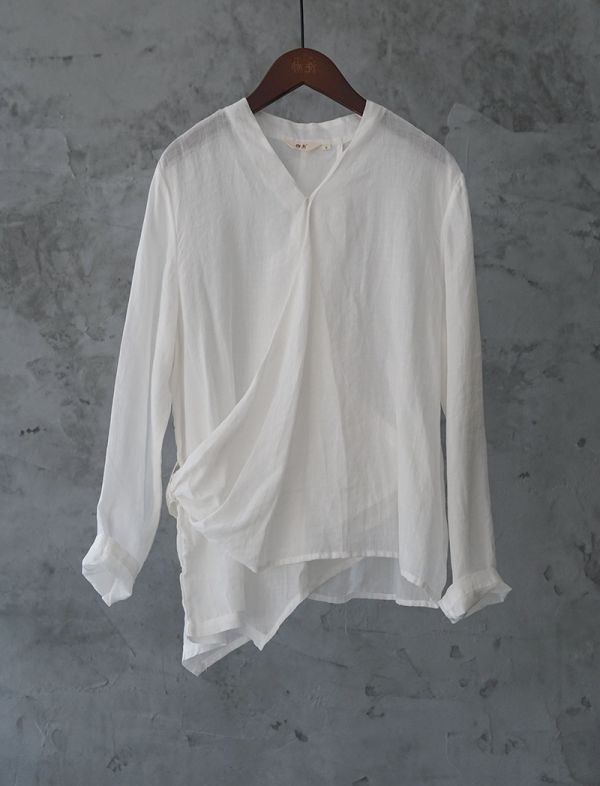 燕燕~細苧麻材質 薄透斜襟襯衫 文藝長袖棉麻衫 茶服上衣防曬衣 ab2103701 