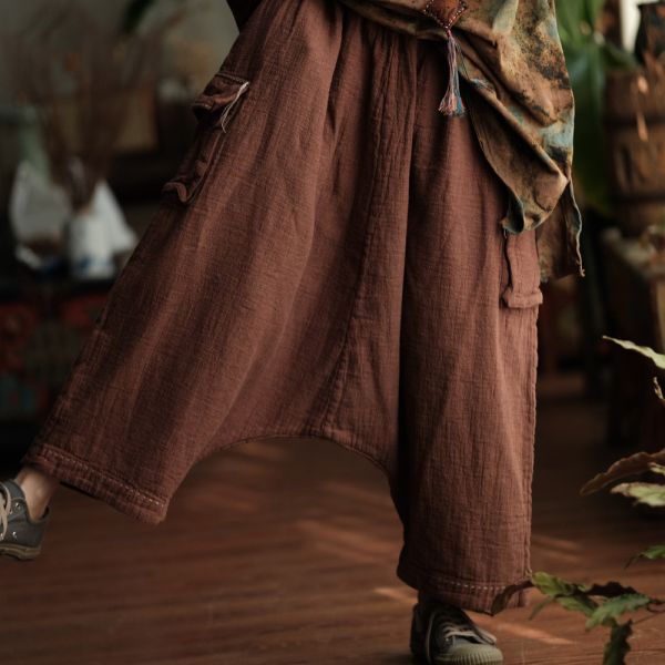 燕燕~棉麻商品~設計文藝復古休閒褲寬鬆百搭鬆緊腰闊腿褲  飛鼠褲 哈倫褲 ab234801 