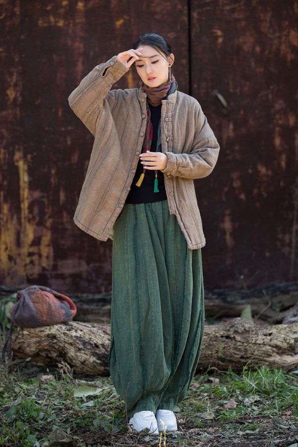 燕燕~冬新品   苧麻髒染夾棉絎縫棉服 禪意風保暖外套 