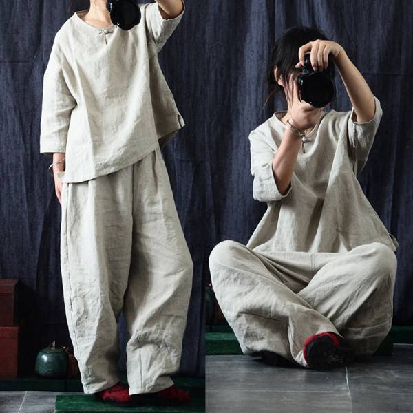 燕燕~棉麻商品~棉麻女裝 苧麻燈籠褲蘿蔔褲  長褲 民俗風寬褲 
