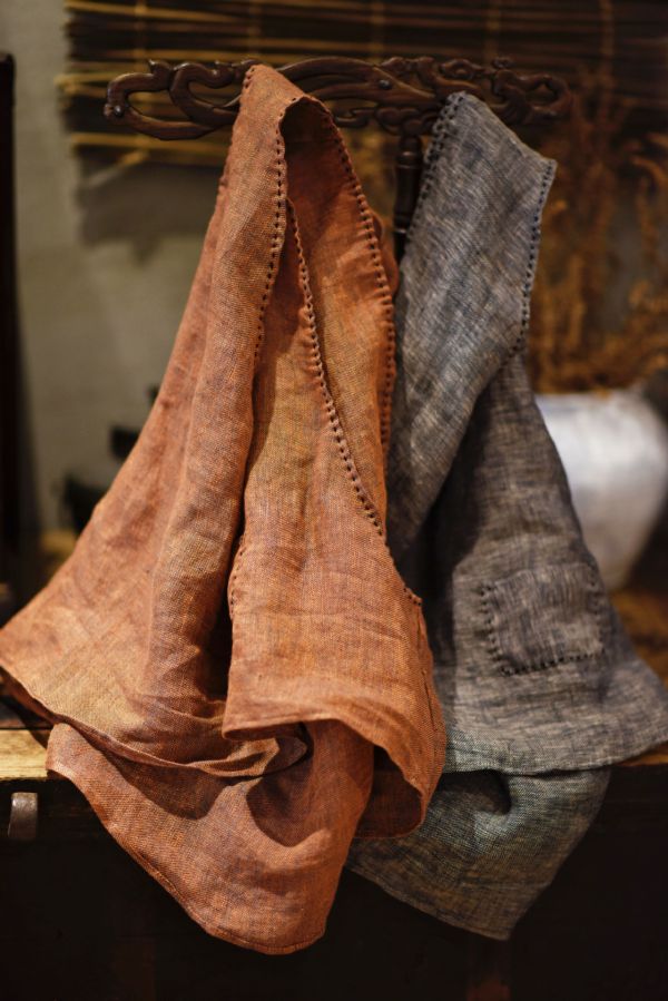 燕燕棉麻～藝術復古亞麻手縫線跡V領套頭寬鬆輕薄背心 