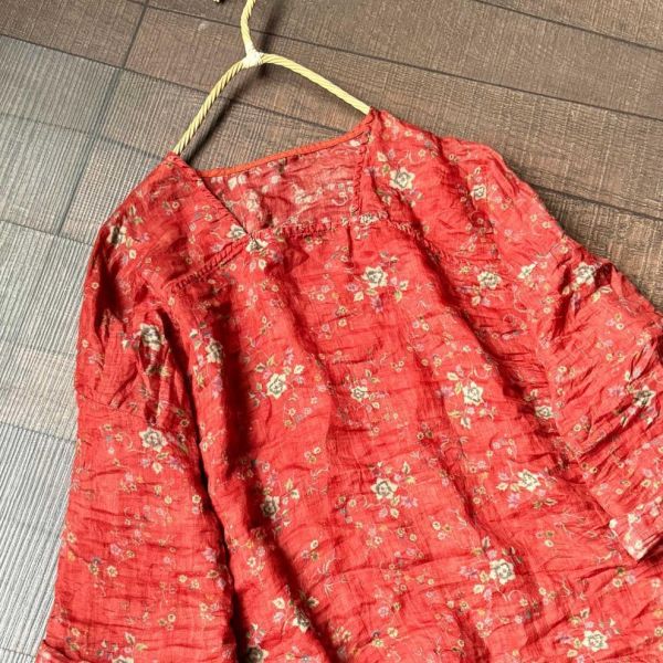 燕燕棉麻～夏款 莧麻 數位印花寬鬆漢服設計師款 方領文藝休閒麻衫 上衣 