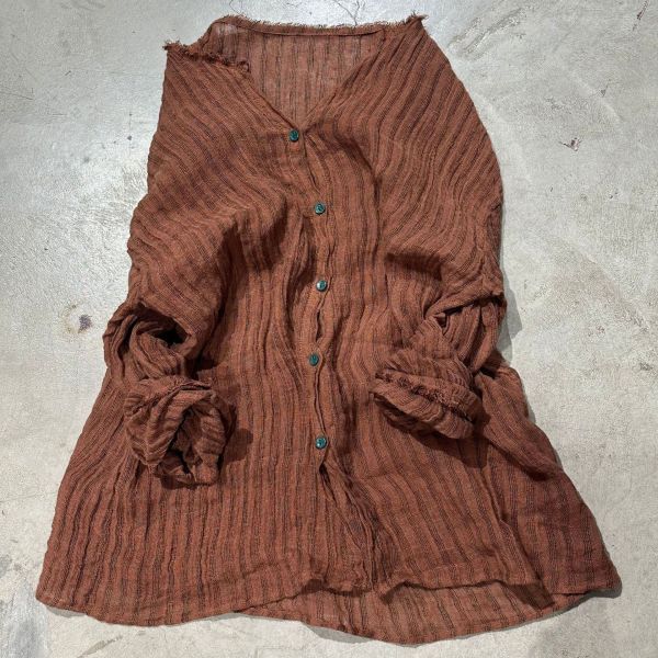 燕燕~亞麻~色織工藝條紋開襟衫襯衫 上衣 