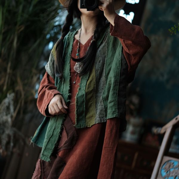 燕燕～復古文藝棉麻拼布背心 ab224701 